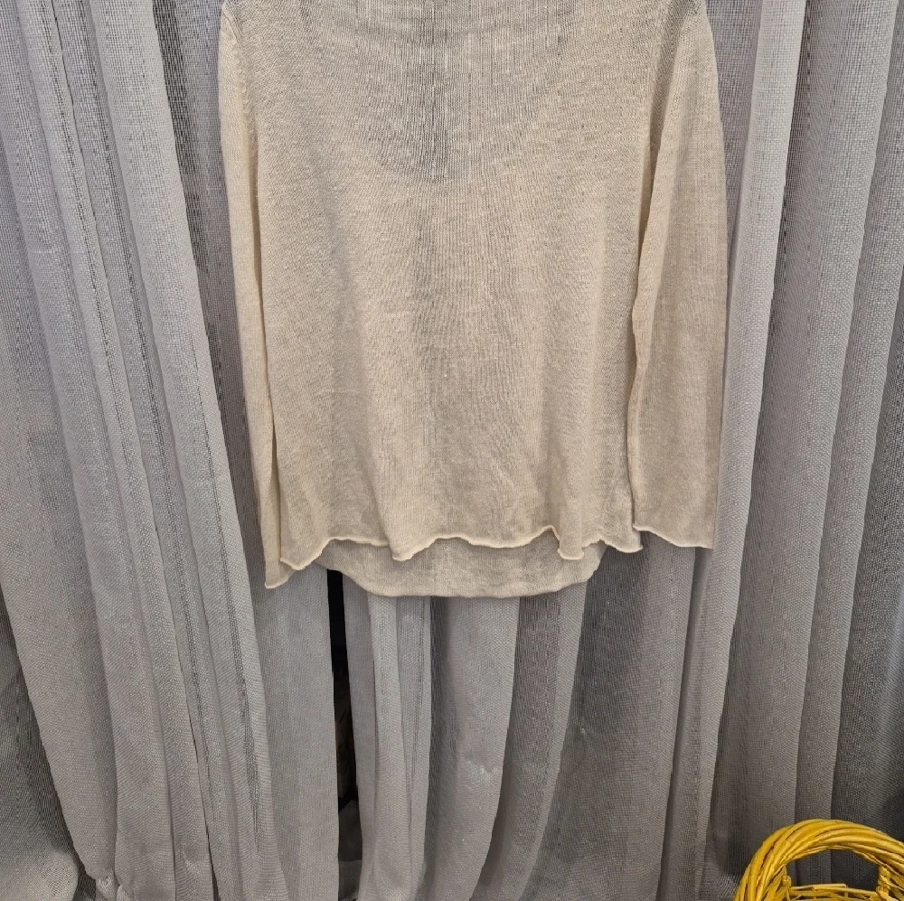 Eileen Fisher Lightweight Scoop Neck Sweater - Ivory - Picture 6 of 7